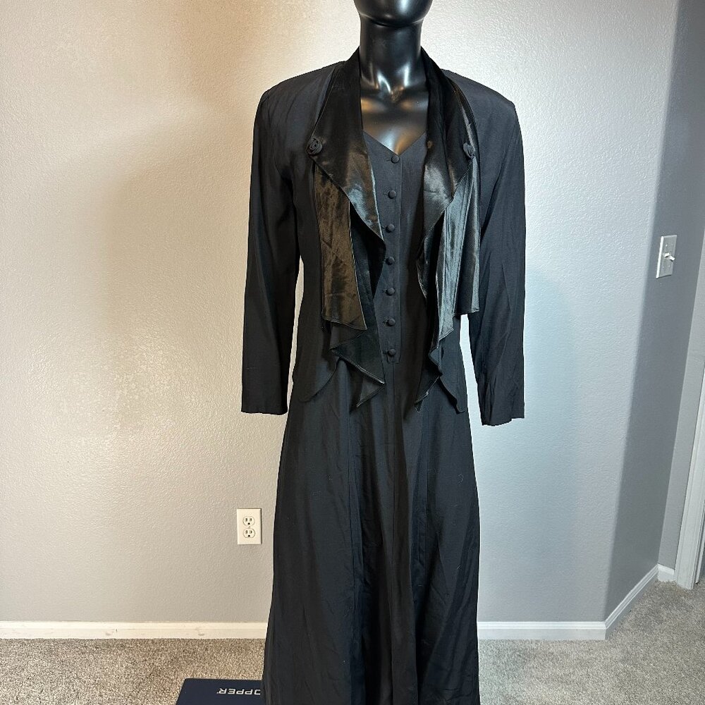 Wild Rose Black Sleeveless Button Front Midi Dress w/ Embroidered Jacket Size 8